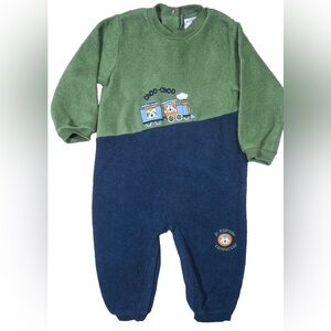 VINTAGE Okie Dokie Boys Embroidered Train Fleece Outfit Size 24m